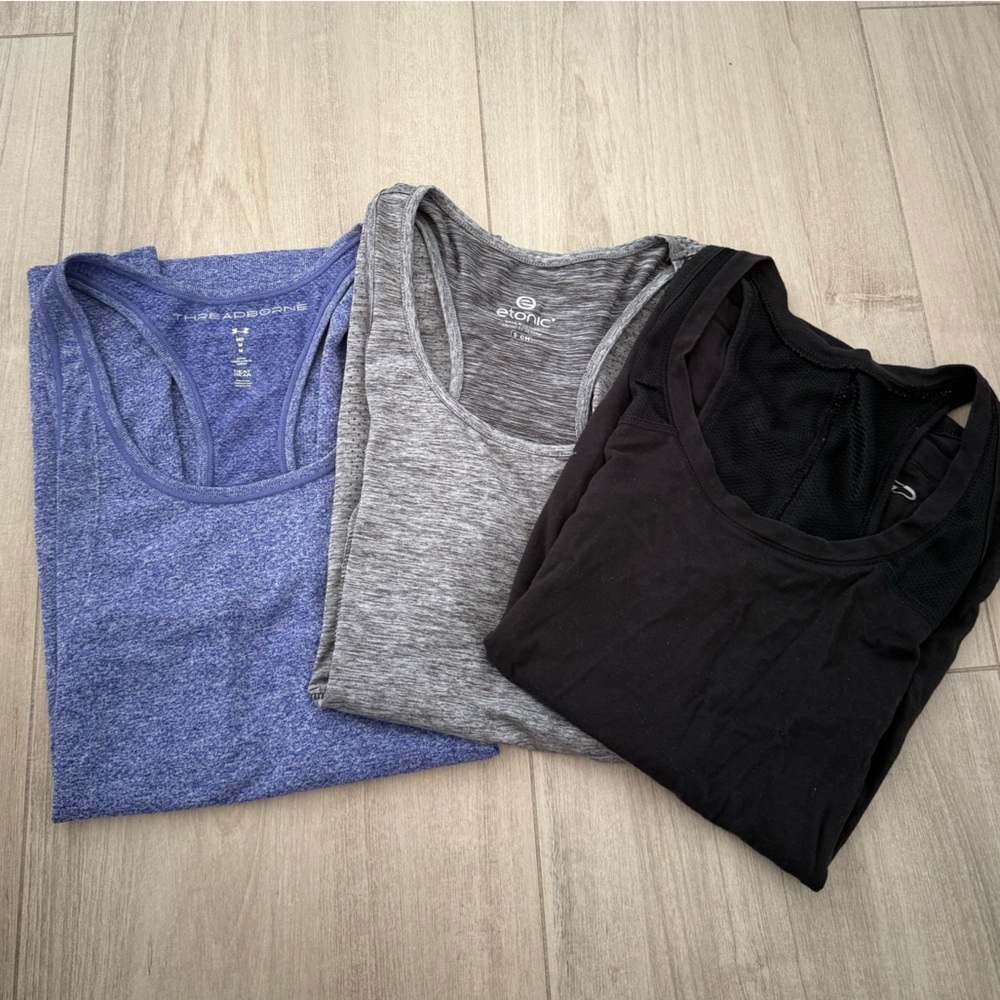 Black, Gray, and Blue Athletic Tank Tops